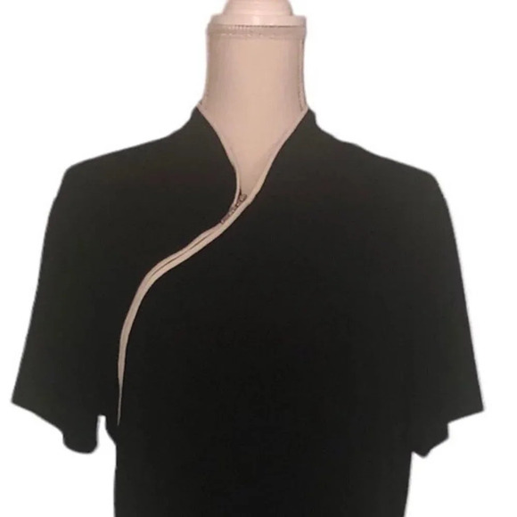 Homeyee Sz 14/3XL Women's Black & Cream Trim Mandarin Collar Short Sleeve Dress - Picture 2 of 7